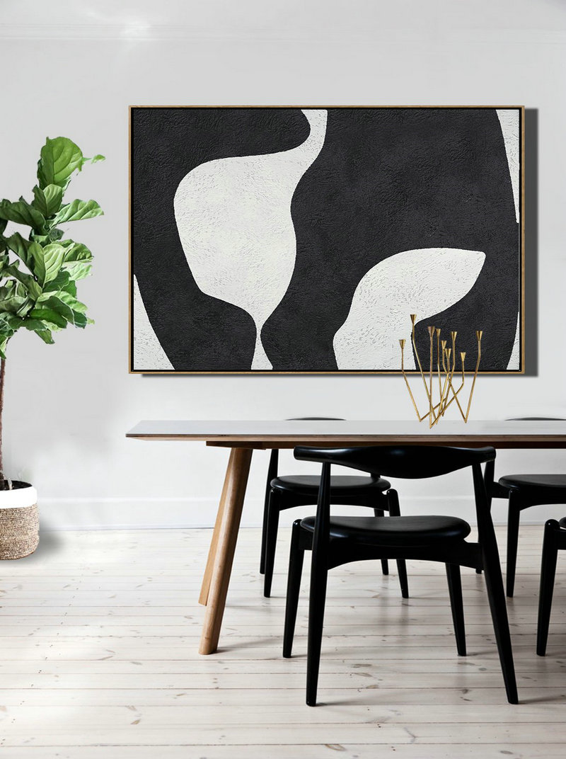 Oversized Custom Canvas Art,Hand Painted Oversized Horizontal Minimal Art On Canvas, Black And White Minimalist Painting - Modern Art